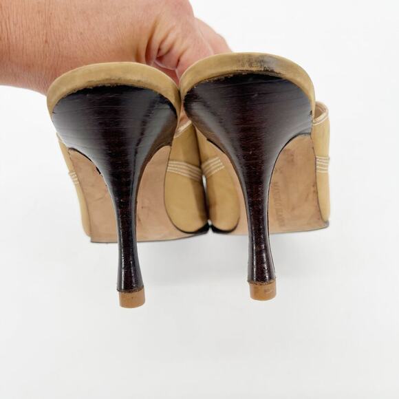 Manolo Blahnik Retro y2k Tan Oklamod Timberland Lace Up Pointed Toe Mule IT 36.5 - Picture 10 of 14